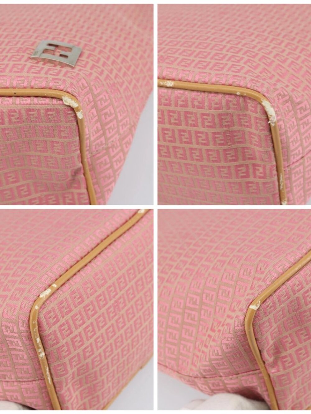 FENDI Zucchino Canvas Tote Bag Pink Silver - Picture 14 of 16